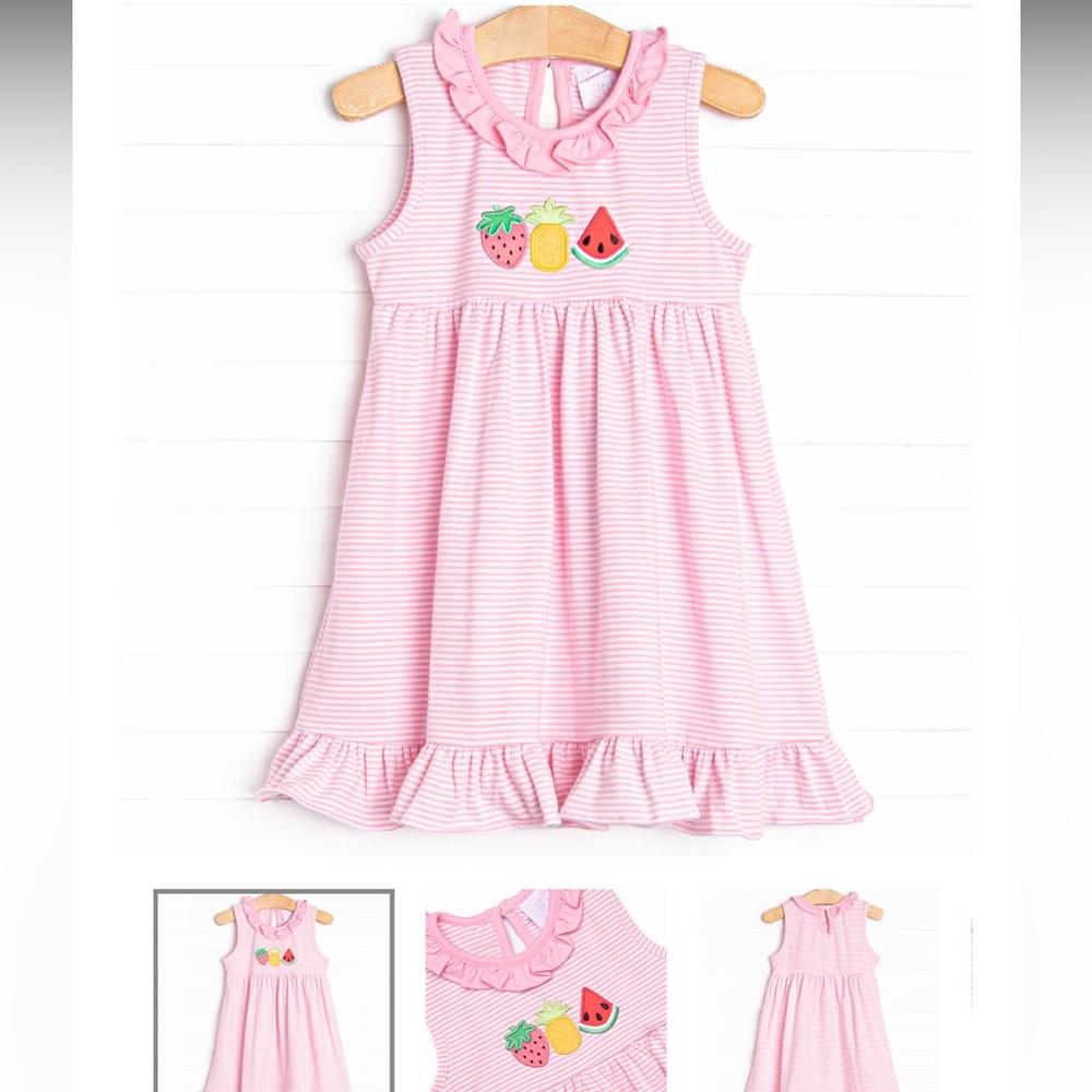 Stitchy Fish Spring Snacks Applique Dress, Pink